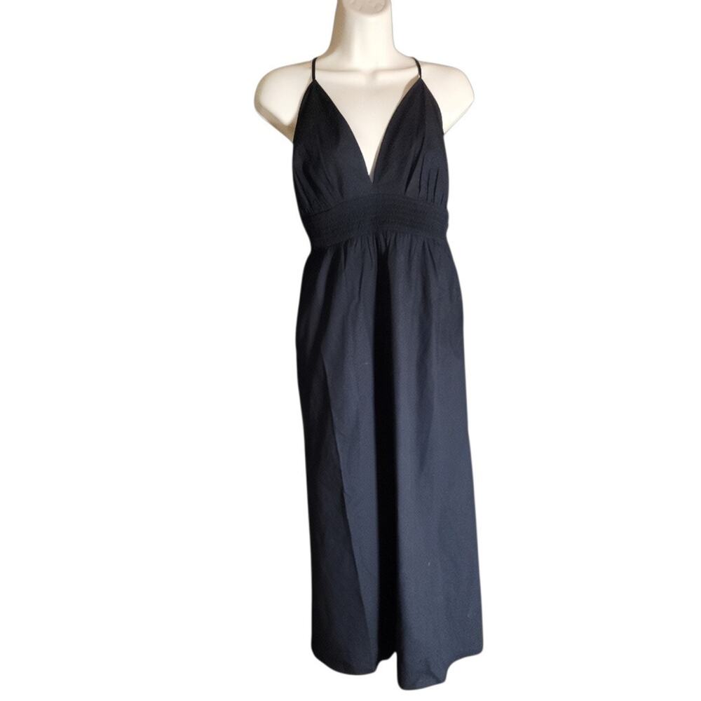 A New Day Black Halter Maxi Dress XL Cut Out Back Casual Summer Long Pullover